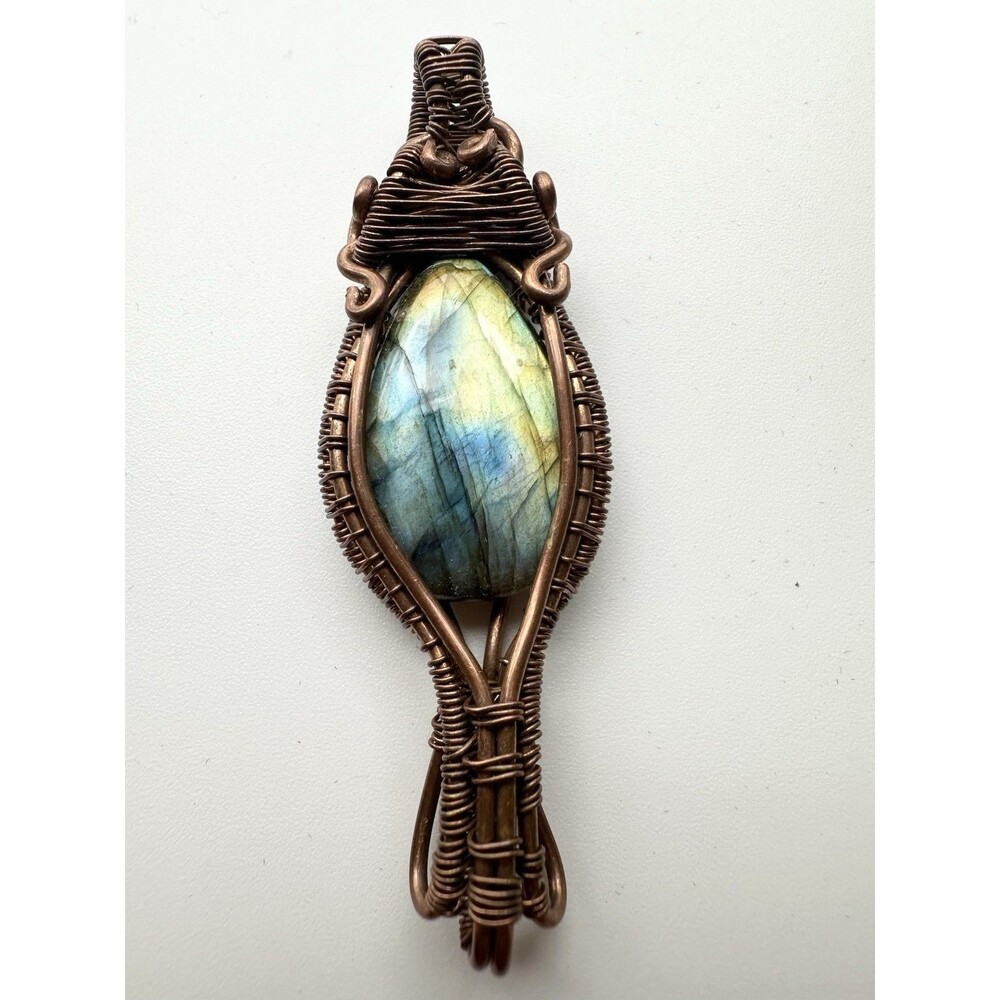 Copper Wire Wrap Pendant Labradorite Elegant Handcrafted